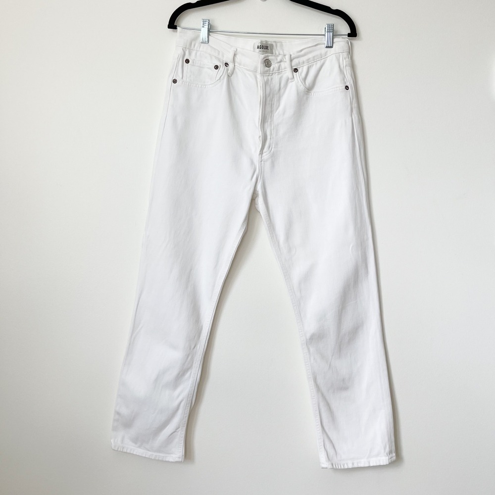 Agolde Riley High Rise Straight Crop White Denim Jeans Womens 29